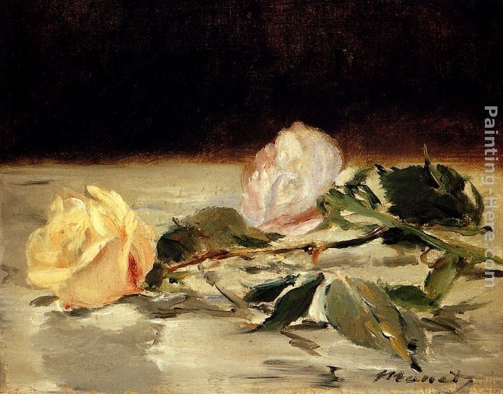 Eduard Manet Two Roses On A Tablecloth